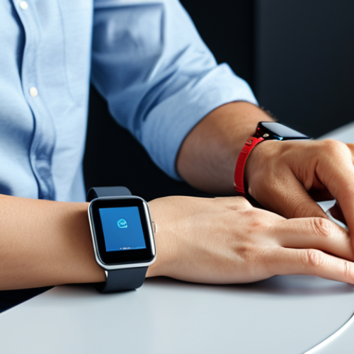 Home 27 A calm individual, fully clothed in modest, professional attire, observing real-time biometric data from their advanced smartwatch on their wrist. The person is seated at a minimalist desk in a bright, modern home office, surrounded by subtle, calming digital interface elements that visually represent emotional well-being. The scene conveys a sense of personal insight and proactive health management. Well-formed hands, proper finger count, natural body proportions, perfect anatomy, correct proportions, natural pose. Professional photography, high quality, realistic, safe for work, appropriate content, fully clothed, professional, family-friendly.