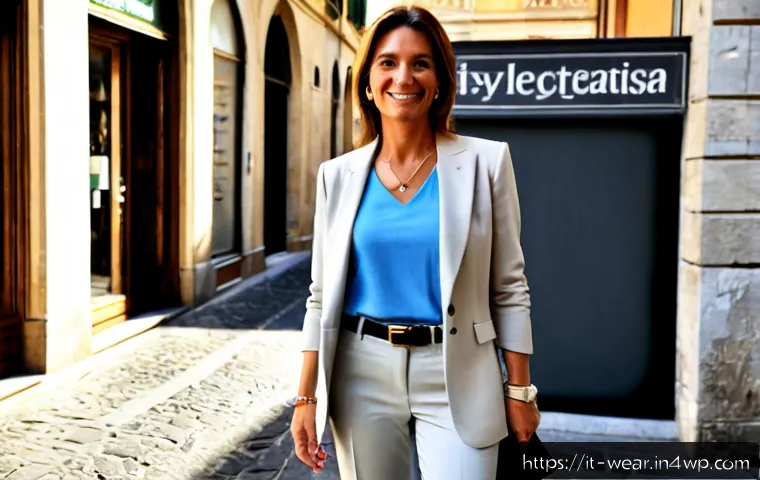 Home 17 웨어러블 패션의 인식 변화 - Photorealistic street-style scene in Milan, confident Italian woman in her 50s wearing an elegant ne...